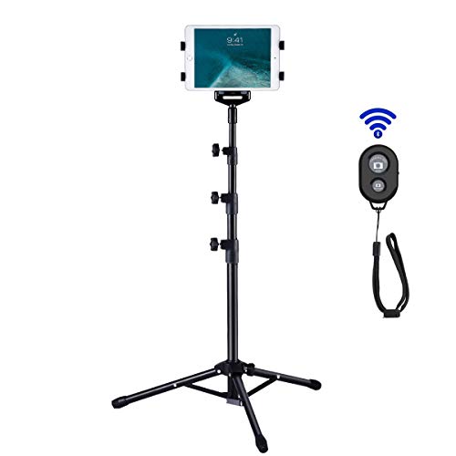WEIYUDANG iPad Tripod Mount Floor Stand, Altura Ajustable 20 a 60 Pulgadas Tablet Tripod Stand Mount para iPad, iPad Pro 11 '', iPad 9.7 '', Estuche portátil y Control Remoto Bluetooth como Regalo