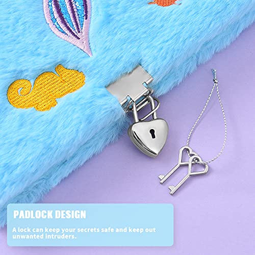 WERNNSAI Juego de Cuaderno de Sirena - Diario con Purpurina para niños Patrones de Bordado Diario de Viaje Escolar Bloc de Notas Bolígrafos Llaveros Pulseras Cerraduras Llaves Cumpleaños