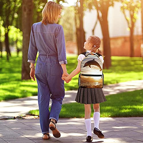 Wetia delfines juegan en el agua Mochila para niños, niñas, niños, escuela 29.4x20x40cm