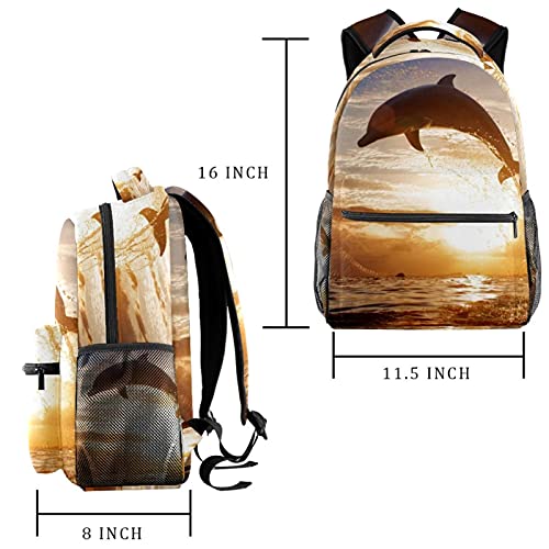 Wetia delfines juegan en el agua Mochila para niños, niñas, niños, escuela 29.4x20x40cm