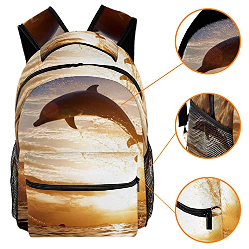 Wetia delfines juegan en el agua Mochila para niños, niñas, niños, escuela 29.4x20x40cm