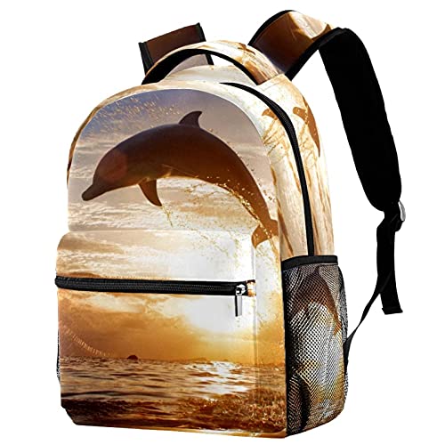 Wetia delfines juegan en el agua Mochila para niños, niñas, niños, escuela 29.4x20x40cm