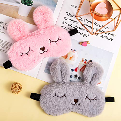 Whaline - Juego de 2 fundas para dormir para ojos de conejo, suave, suave, elástica, para mujer, niña, viaje, viaje o meditación siesta (rosa, gris)