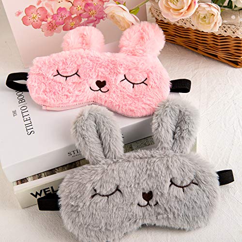 Whaline - Juego de 2 fundas para dormir para ojos de conejo, suave, suave, elástica, para mujer, niña, viaje, viaje o meditación siesta (rosa, gris)