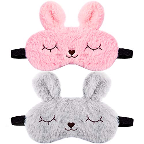 Whaline - Juego de 2 fundas para dormir para ojos de conejo, suave, suave, elástica, para mujer, niña, viaje, viaje o meditación siesta (rosa, gris)