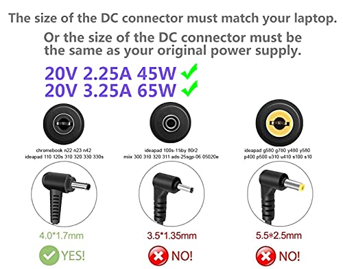WHSTELENI 65W Cargador Portatil Lenovo para Ideapad 310 320 320S 330 330S 100 110 110S 120 120S 510S 520 520S 530 530S 710 710S C340 S145 S340 Flex 4/5/6 Yoga 310 510 520 710 Alimentación Adaptador