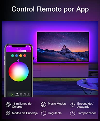 WiFi Tira Led TV,Inteligente Luces LED 2,8M USB Control de App, Funciona con Alexa/Google Home, 16 Millones Colores, Retroiluminación LED RGB PC Monitor (40-60 Pulgadas)