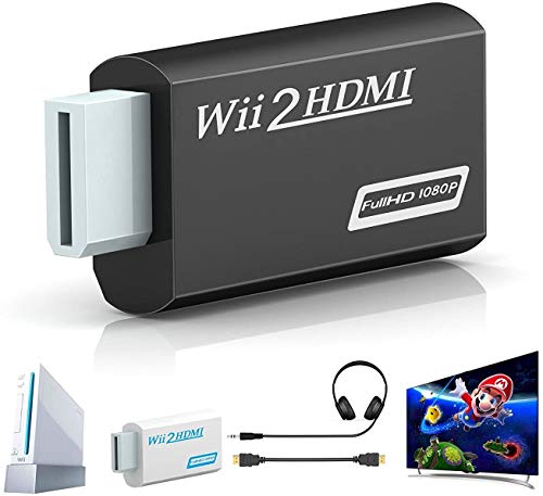 Wii a HDMI Adaptador, gana Wii a HDMI convertidor Conector con Salida de vídeo de 1080p/720p y 3,5 mm Audio - Soporta Todos los Modos de visualización de Wii (Wii a HDMI Negro)