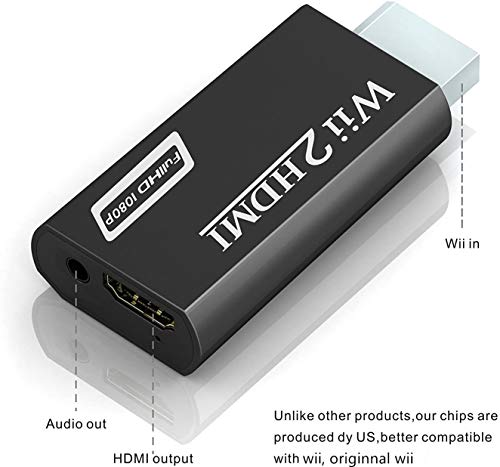 Wii a HDMI Adaptador, gana Wii a HDMI convertidor Conector con Salida de vídeo de 1080p/720p y 3,5 mm Audio - Soporta Todos los Modos de visualización de Wii (Wii a HDMI Negro)