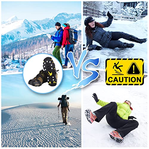 Winline Crampones,Crampones de Marcha Nieve Hielo Grips Crampones 11 Tacos Picos Garras de Zapatos Cadenas de Nieve para Tracción en Hielo Nieve y Deportes Fácil de Poner (M)