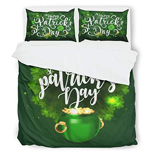 Wmeyiseyiy Juego de ropa de cama de 3 piezas con diseño del día de San Patricio, de algodón, 1 funda nórdica y 2 fundas de almohada, color blanco, 168 x 229 cm