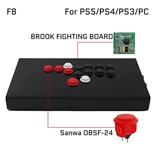 WMUIN Juego Arcade F8-PS Todos los Botones Estilo de HitBox Arcade Joystick Fight Stick Game Controller Ajuste para PS4 / PS3 / PC Sanwa Obsf-24 30 Joystick