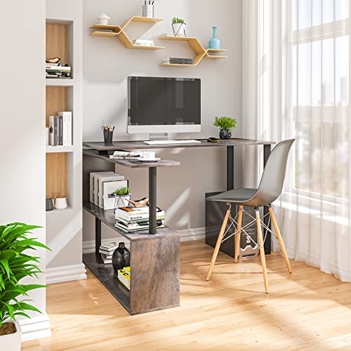 WOLTU Mesa de Ordenador Escritorio Puede Girar el Angulo Mesa de Trabajo PC Mesa Portátil con Estantes 120x100x74cm (WxDxH) MDF Negro+Oxidado TS65srs