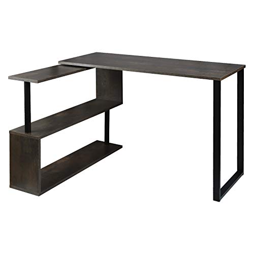 WOLTU Mesa de Ordenador Escritorio Puede Girar el Angulo Mesa de Trabajo PC Mesa Portátil con Estantes 120x100x74cm (WxDxH) MDF Negro+Oxidado TS65srs