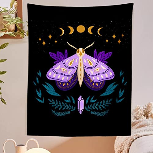 Wonner Psychedélico Butterfly Tapices Colgando Moon Moon Tapices Florales Black Wildflower Tapicería De Pared Estética Para Dormitorio Dormitorio 59x78inch Polyester