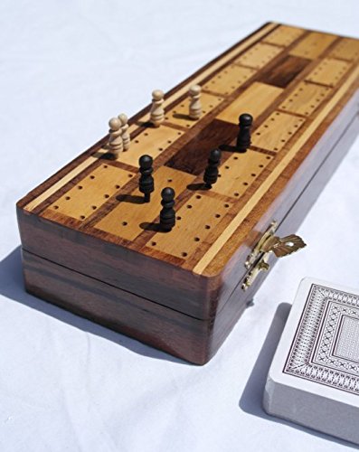 Wooden Cribbage Board with pegs and Two Packs of Playing Cards