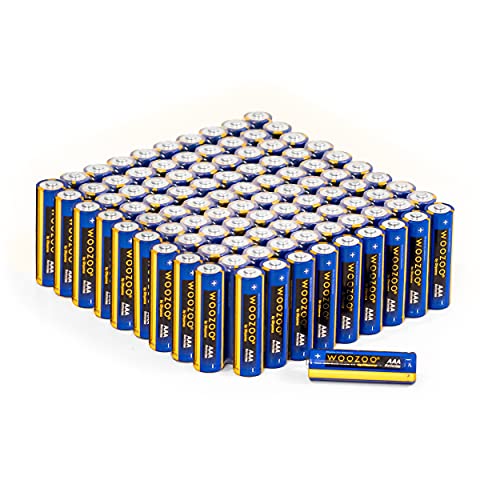 Woozoo by Ohyama, lote de 100 pilas alcalinas AAA, 1,5 V, 1250 mAh, larga vida útil de 10 años - Dry Cell Battery LR03-AAA - Amarillo