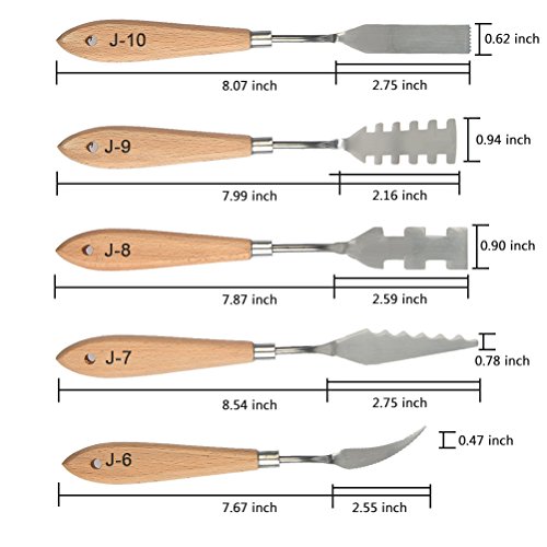 WOWOSS 13 Piezas Espátulas para Pintura al óleo de Acero Inoxidable con Mango de Madera, Cuchillas Paleta Profesional para Pintura para Artistas, Pintura Raspadora