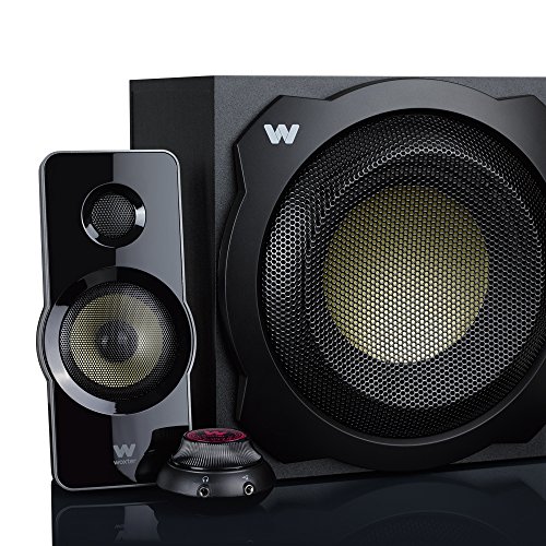 Woxter Big Bass 260 - Altavoces 2.1 150W, Subwoofer de madera, Rejilla metálica, Control de volumen con cable, AUX, Adecuado para TV, PC y videoconsolas, Bookself Speakers, color Negro