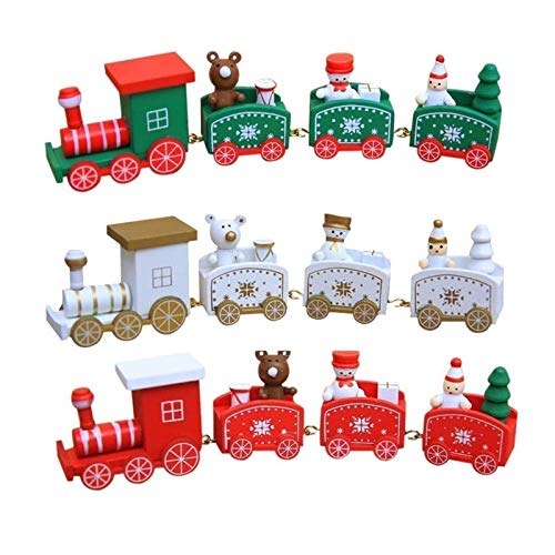 Wqzsffgg Tren pequeño de Madera de 3 Piezas Tren navideño Juguetes Decoraciones navideñas Tren, Tren navideño Regalos navideños para niños Sorteos Decoración navideña de Madera (Color : A)