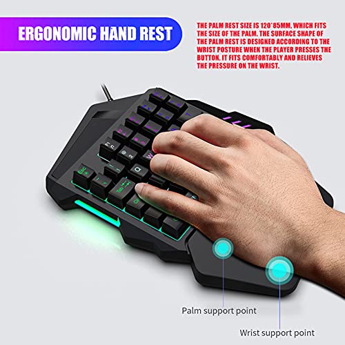 Wscoficey Teclado de juego con una sola mano, teclado retroiluminado RGB para PC Gamer, 35 teclas