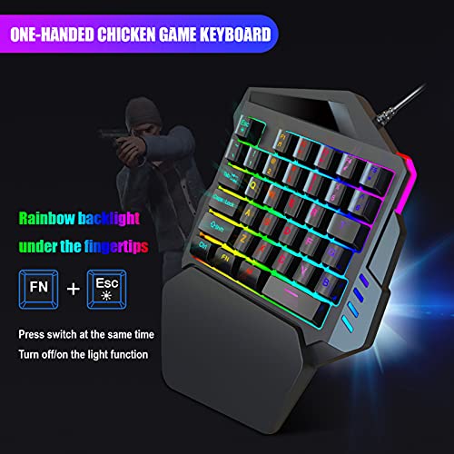 Wscoficey Teclado de juego con una sola mano, teclado retroiluminado RGB para PC Gamer, 35 teclas
