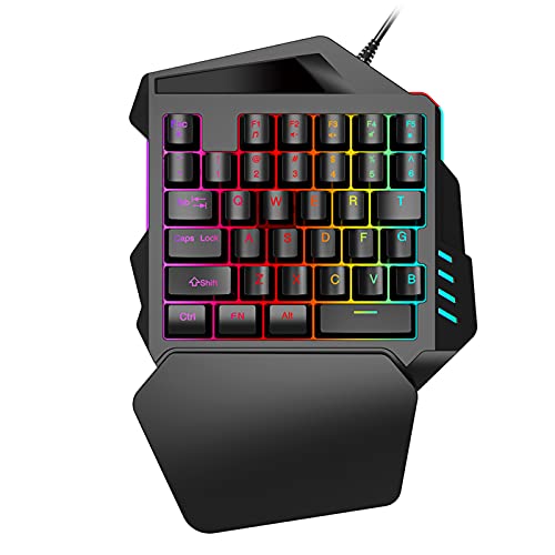 Wscoficey Teclado de juego con una sola mano, teclado retroiluminado RGB para PC Gamer, 35 teclas