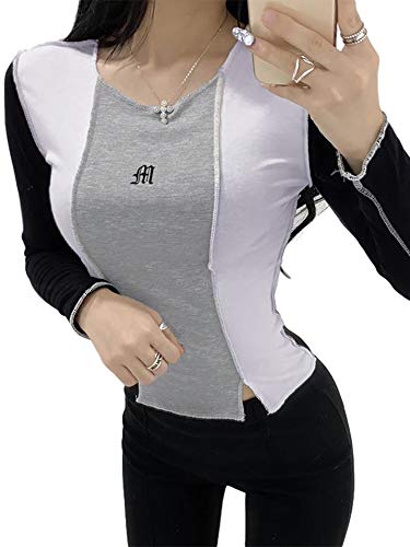 WUOOYOQ Blusa de manga larga para mujer, delgada, para adolescentes, Y2K, informal, para el ombligo, blusa de calle