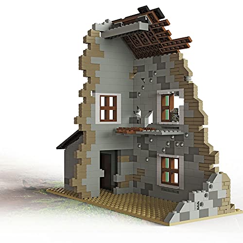 WW2 Ruine - Ruina de construcción para casa (incluye protecciones afiladas, minifigura de soldado)