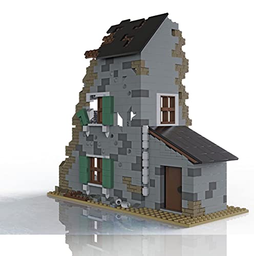 WW2 Ruine - Ruina de construcción para casa (incluye protecciones afiladas, minifigura de soldado)