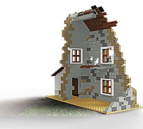 WW2 Ruine - Ruina de construcción para casa (incluye protecciones afiladas, minifigura de soldado)