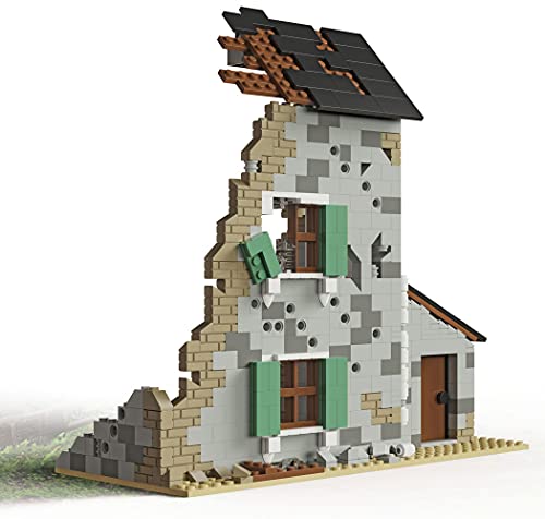 WW2 Ruine - Ruina de construcción para casa (incluye protecciones afiladas, minifigura de soldado)