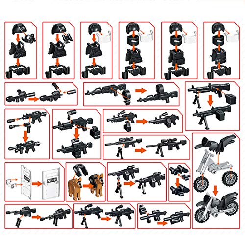 WWEI Juego de armas militares de guerra WW2 para niños, mini soldados, figuras de policía SWAT compatibles con Lego