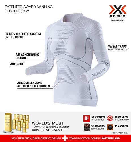 X-Bionic Energy Accumulator Origins Long Sleeve Shirt - Camiseta de compresión para Mujer, Mujer, EA-WT17W18W, Blanco/Perla Gris, FR : L (Taille Fabricant : L/XL)