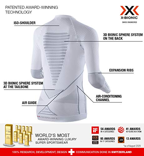 X-Bionic Energy Accumulator Origins Long Sleeve Shirt - Camiseta de compresión para Mujer, Mujer, EA-WT17W18W, Blanco/Perla Gris, FR : L (Taille Fabricant : L/XL)