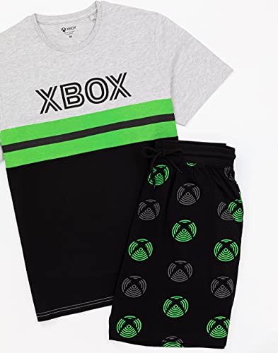 XBOX Pijamas para Hombre Adultos Juego Camiseta Negra y Pantalones Cortos PJs XL