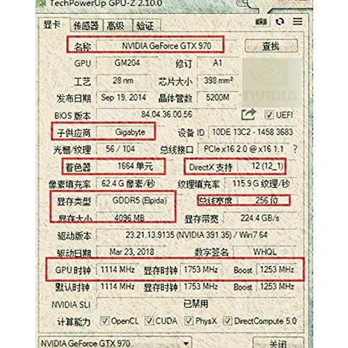 XCJ Tarjeta gráfica PerformanceFit for Tarjetas gráficas GIGABYTE GTX 970 de 4GB GDDR5 Tarjeta de Video GPU de 256 bits para Tarjetas Nvidia Geforce GTX970 4GB Map VGA Hdmi Dvi