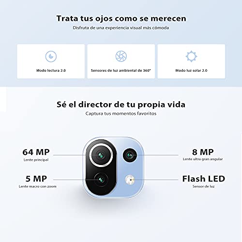 Xiaomi Mi 11 Lite Smartphone,6GB 128GB Teléfono Móvil,Procesador Qualcomm Snapdragon™ 732G,DotDisplay AMOLED de 6,55",One-Click IA Cinema,Versión Global(Azul)