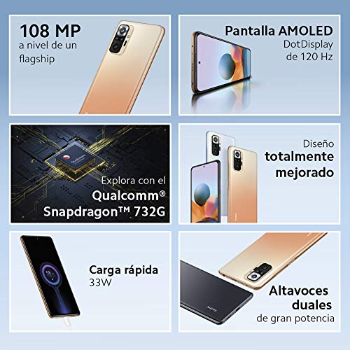 Xiaomi Redmi Note 10 Pro - Smartphone 8+128GB, 6,67" AMOLED DotDisplay de 120 Hz, Snapdragon 732G, 108 MP Cámara cuádruple, 5020 mAh, Gris Onyx