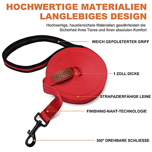 XOC Correa de arrastre para perros, 20 m, resistente, con bolsa de almacenamiento, antideslizante y resistente, para perros pequeños y grandes, color rojo