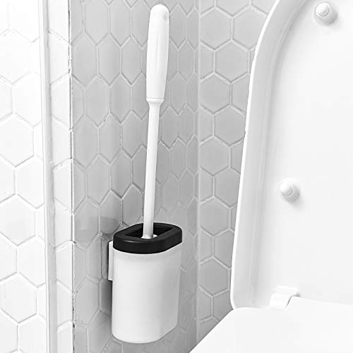 XOC Escobilla de inodoro, limpiador profundo de silicona, juego de cepillos de inodoro y soportes para suelo de baño o pared montada (blanco)