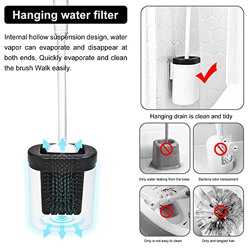 XOC Escobilla de inodoro, limpiador profundo de silicona, juego de cepillos de inodoro y soportes para suelo de baño o pared montada (blanco)