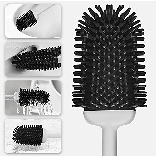 XOC Escobillas de inodoro, limpiador profundo de silicona cepillos y soportes para baño de inodoro/pared montada (gris)