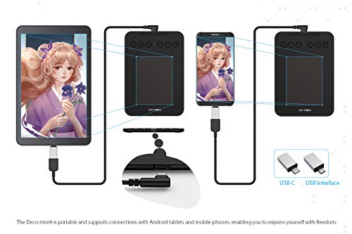 XP-PEN Deco mini4 Tableta Gráfica de Dibujo | Portátil(Niveles de Presión 8192) | con Lápiz sin Batería (8192 Niveles) | con Software ArtRage Lite | Compatible con Windows, Mac, Android