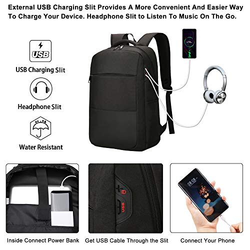 XQXA Mochila de Viaje para Ordenador portátil con Puerto de Carga USB y Puerto para Auriculares, Mochila para Estudiantes de Colegio y Universidad, Compatible con portátil de 15,6 Pulgadas