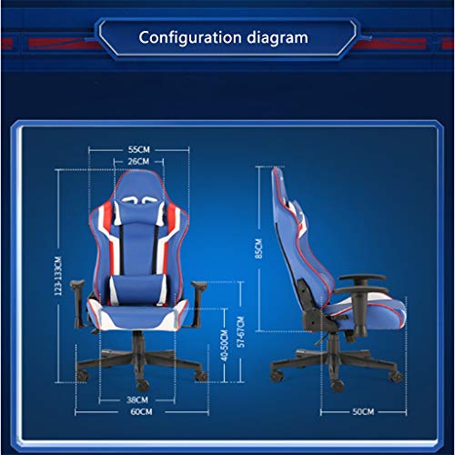 XY&CF Gaming Chair, Silla de Trabajo Ajustable giratoria, Silla de Ordenador ergonómico, PaddedLoop Armas, con reposacabezas y Soporte Lumbar Presidente Ejecutivo Oficina (Azul)