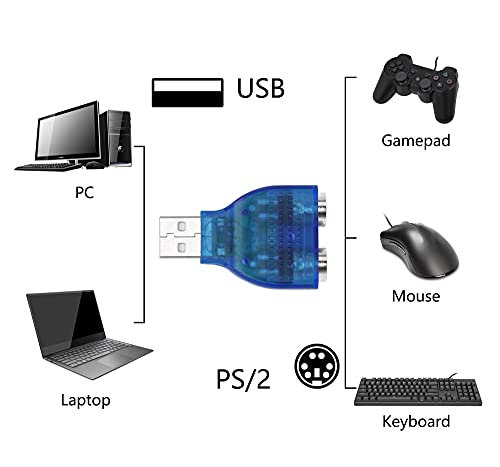 YACSEJAO Adaptador USB a PS / 2 USB Macho a PS2 Hembra Convertidor Divisor Reemplazo Teclado USB a PS2 Adaptador - F / M - Teclado USB a PS2 Adaptador para Ratón Teclado-2 PC