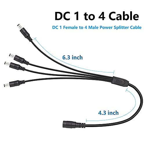 YACSEJAO Cable Divisor de alimentación CC 1 Hembra a 4 Macho 5,5 mm X 2,1 mm CCTV Cable Divisor de Fuente de alimentación CC para cámaras de Seguridad CCTV