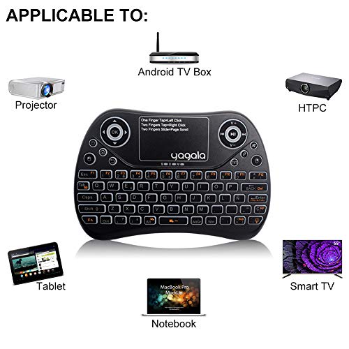 YAGALA Mini Teclado inalámbrico retroiluminado 2.4GHz con Touchpad Mouse combinato de Color 9 Cambios de Color per Android TV Box, PC, Pad, Smart TV, X-Box, HTPC