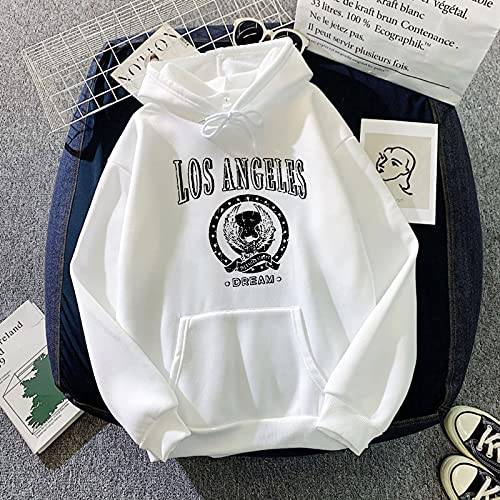 YANFANG Sudadera De Mujer con Capucha, Los Angeles Dream, Abrigo Holgado Y Terciopelo,Sudadera Manga Larga Estampado Mujer, Blusa Informal, Jersey,Tops Deportivos para Blusas Sueltas,Blanco,L